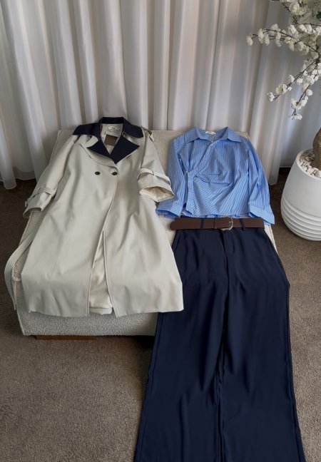 تنسيقة ويكا ترنش قبة كحلية+قميص مخصر+بنطلون كوري