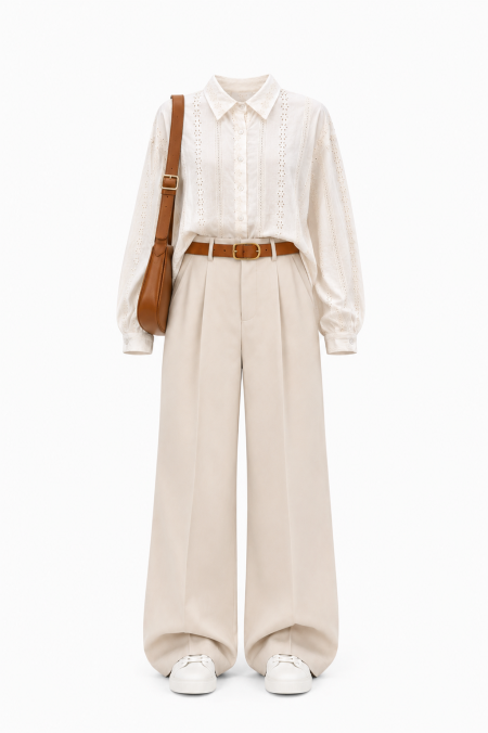 تنسيقة قميص مخرم مع بنطلون قماش565