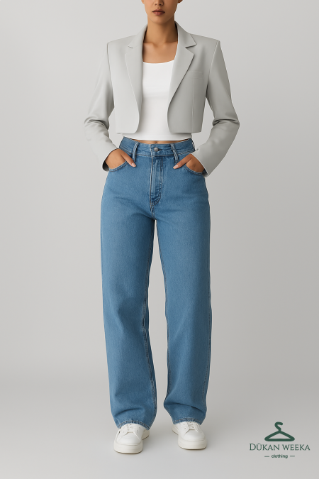بنطلون جينز وايد ليج طول 112سم