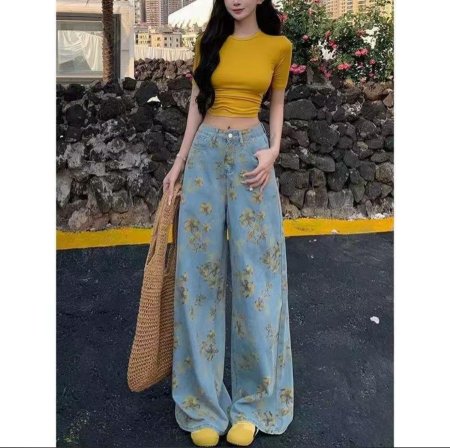 بنطلون جينز وايد ليج مانجو